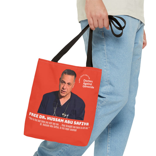 Advocacy Tote Bag – “Free Dr. Hussam Abu Safiya” QR Join DAG Design