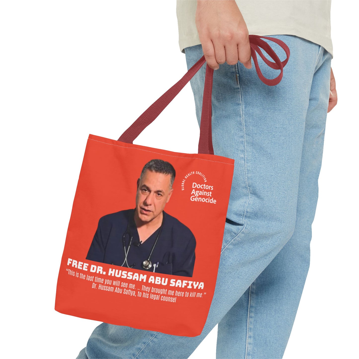 Political Advocacy Tote Bag – “Free Dr. Hussam Abu Safiya” QR Join DAG Design