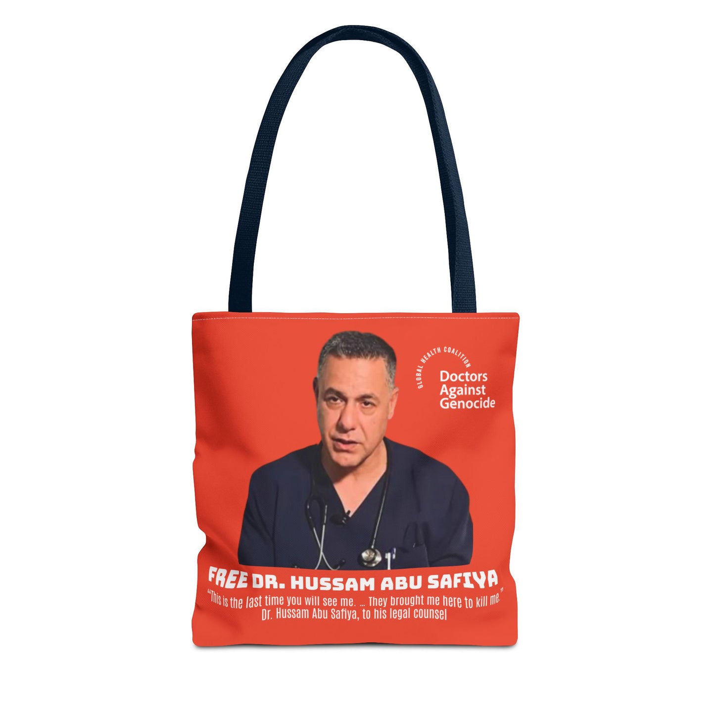 Advocacy Tote Bag – “Free Dr. Hussam Abu Safiya” QR Join DAG Design