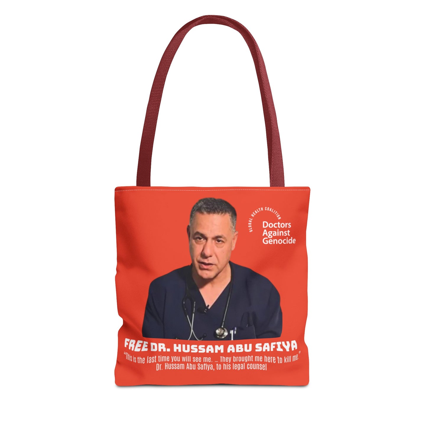 Advocacy Tote Bag – “Free Dr. Hussam Abu Safiya” QR Join DAG Design