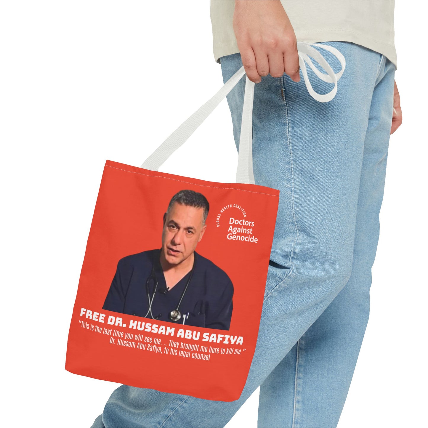 Political Advocacy Tote Bag – “Free Dr. Hussam Abu Safiya” QR Join DAG Design