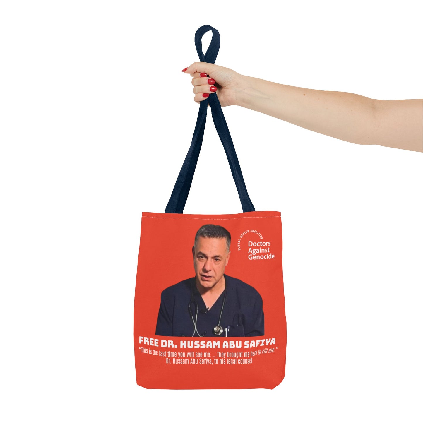 Advocacy Tote Bag – “Free Dr. Hussam Abu Safiya” QR Join DAG Design