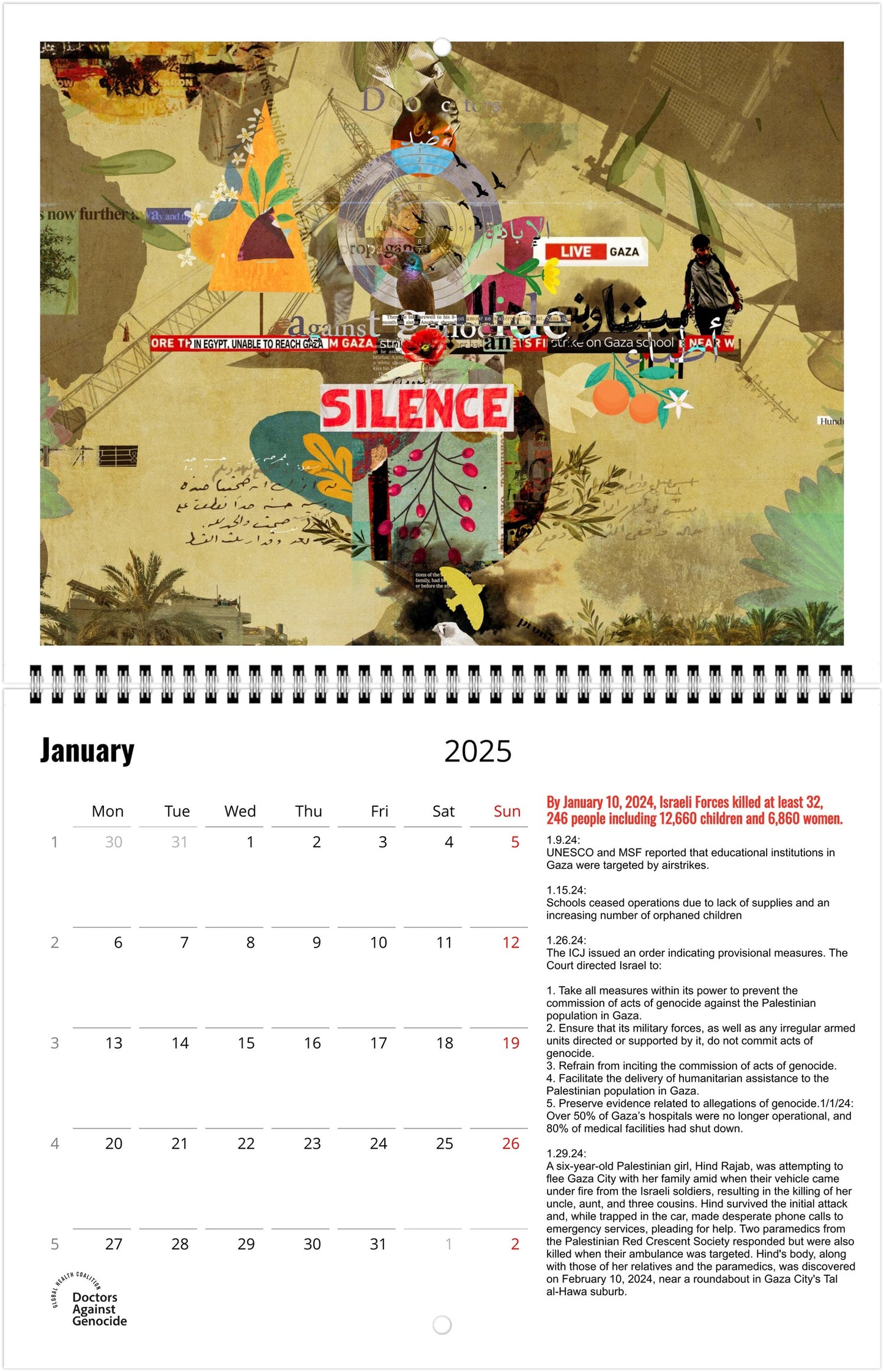 US and Canada: Doctors Against Genocide Presents: "A Year of Genocide" Horizontal Wall calendar 2025