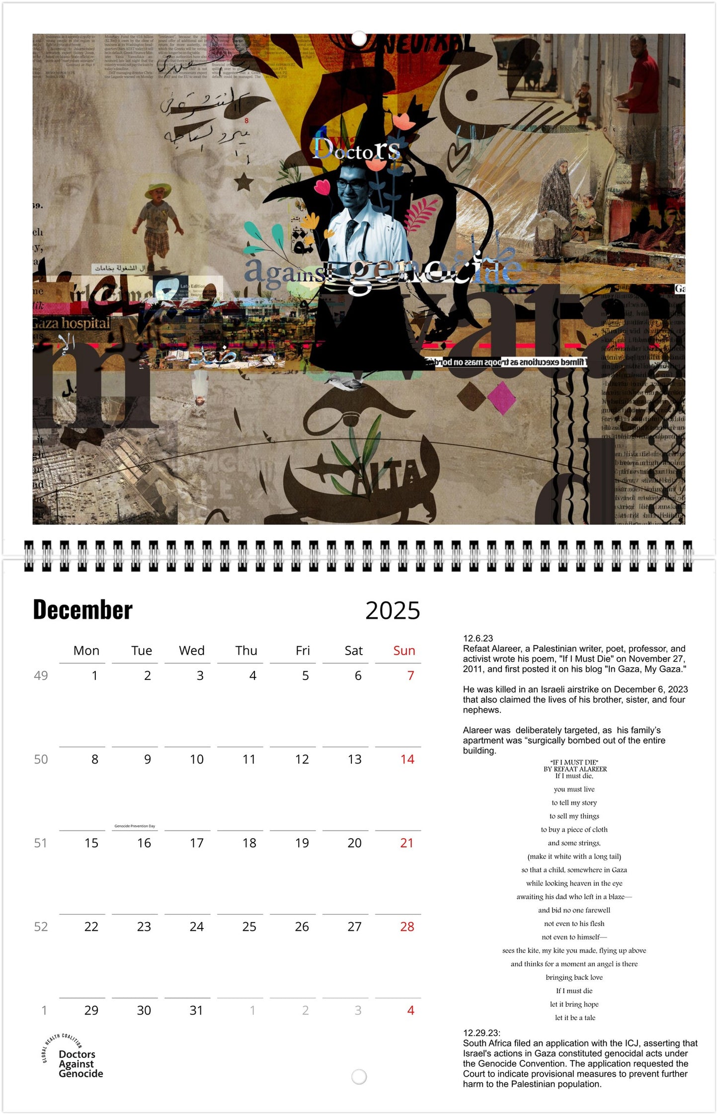 US and Canada: Doctors Against Genocide Presents: "A Year of Genocide" Horizontal Wall calendar 2025