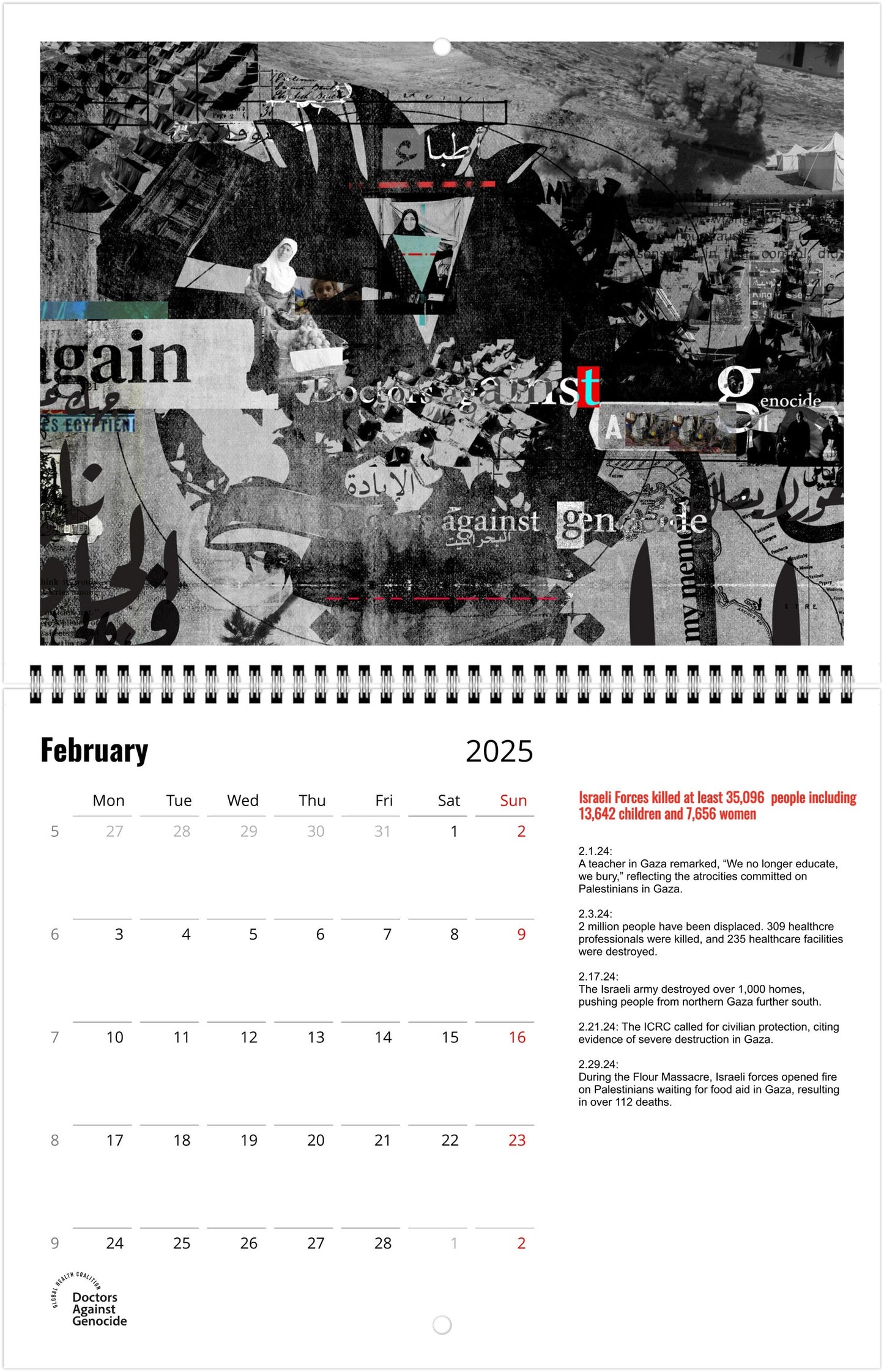 US and Canada: Doctors Against Genocide Presents: "A Year of Genocide" Horizontal Wall calendar 2025